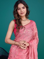 Rose Pink Shimmer Georgette Designer Saree